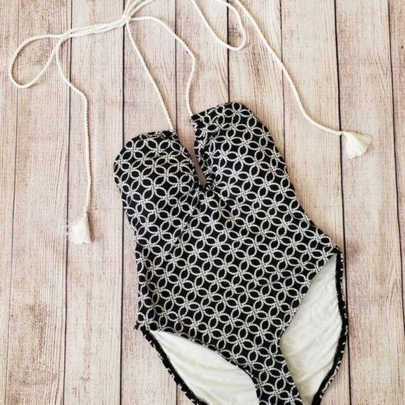 Michael Kors Rope Geo Print Plunging Neckline One-Piece Swimsuit - Picture 7 of 15